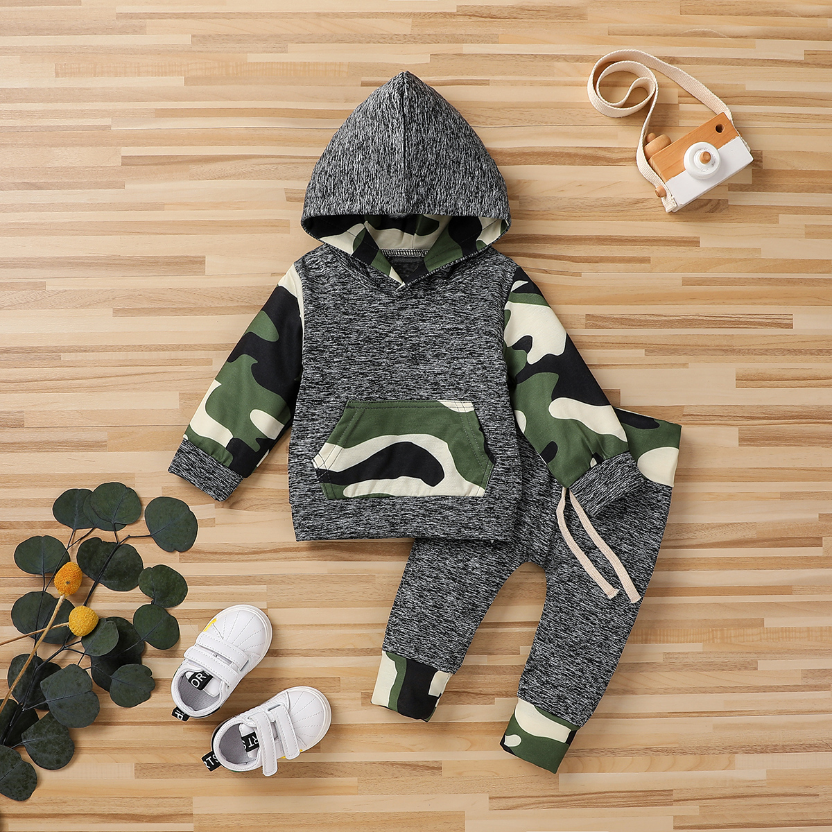 

2pcs Baby Boy Street style Camouflage Baby's Sets Hooded Fashion Long Sleeve Infant Clothing Outfits