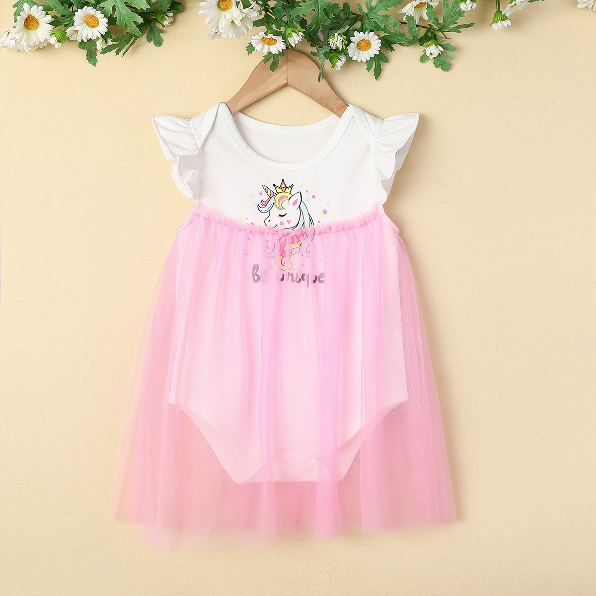 

1pc Baby Girl Cotton Unicorn Print Mesh Summer Sweet Dress