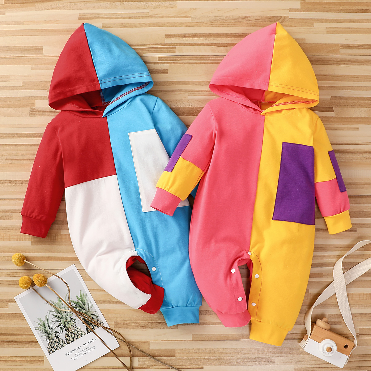 

Colorblock Hooded Long-sleeve Baby Jumpsuit