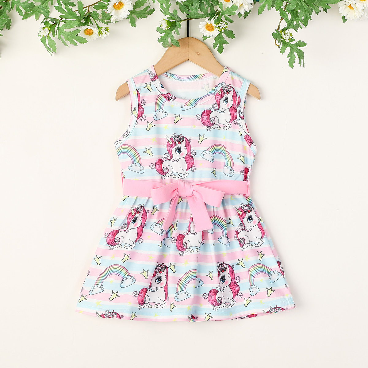 

Baby / Toddler Girl Unicorn Bowknot Print Sleeveless Dress