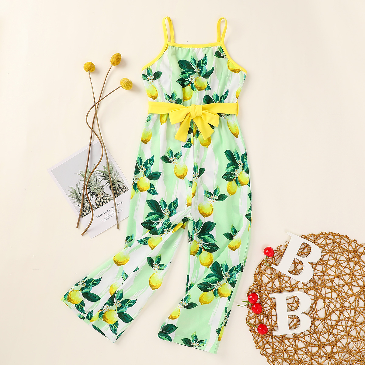 

Toddler Girl Lemon Fruit Bow One piece Jumpsuit