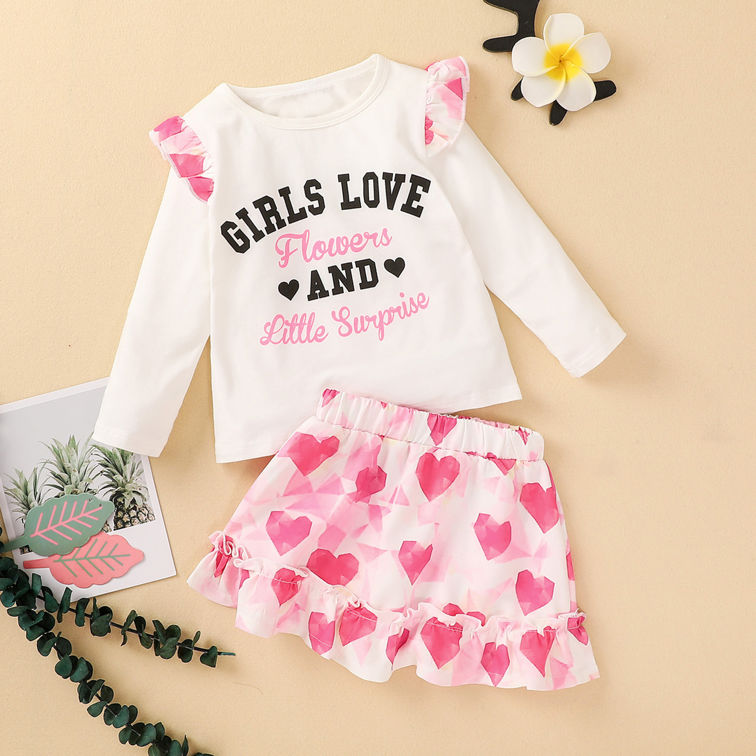 

2-piece Baby / Toddler Longsleeves Heart Skirt Set of Valentine