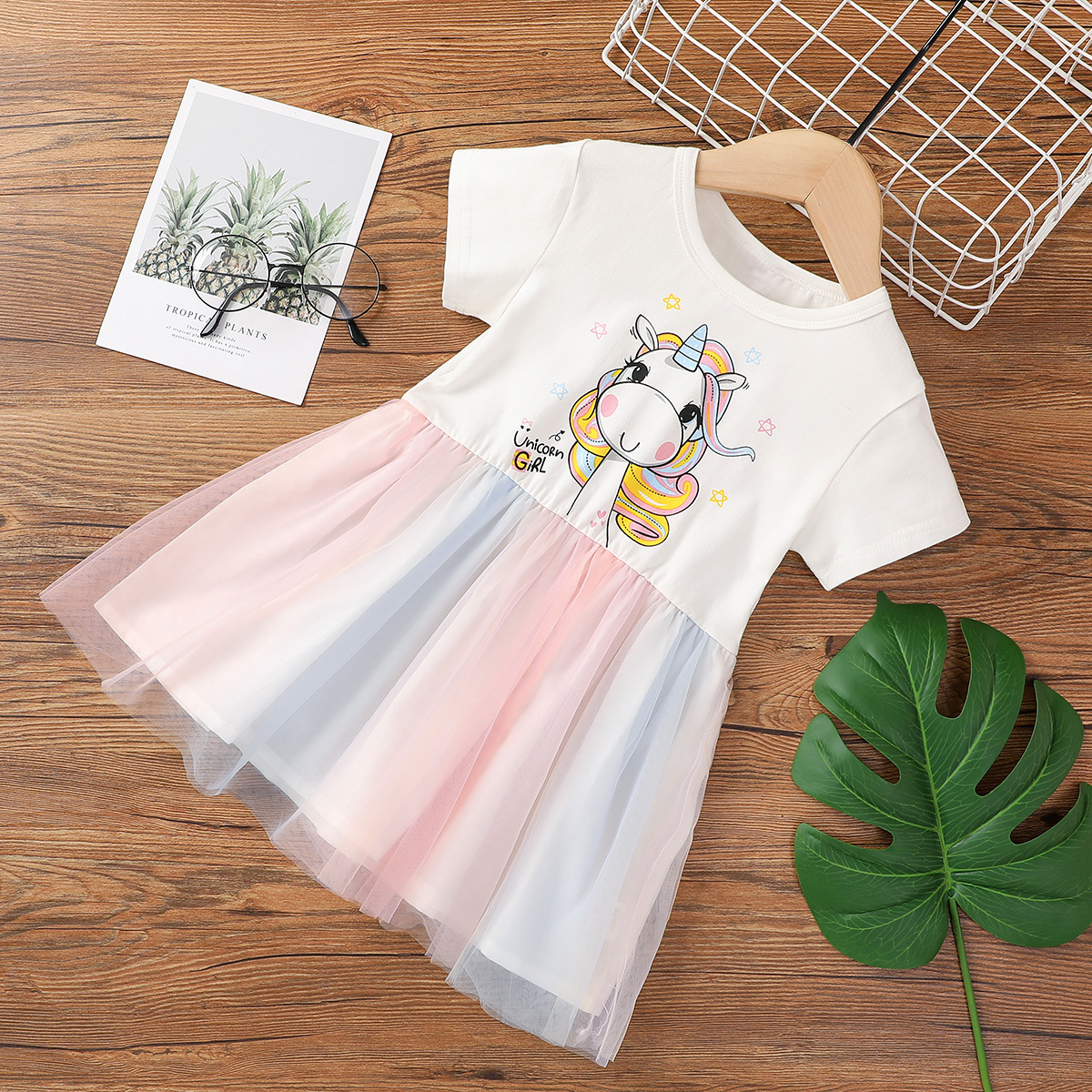 

Toddler Girl Unicorn Print Mesh Dress