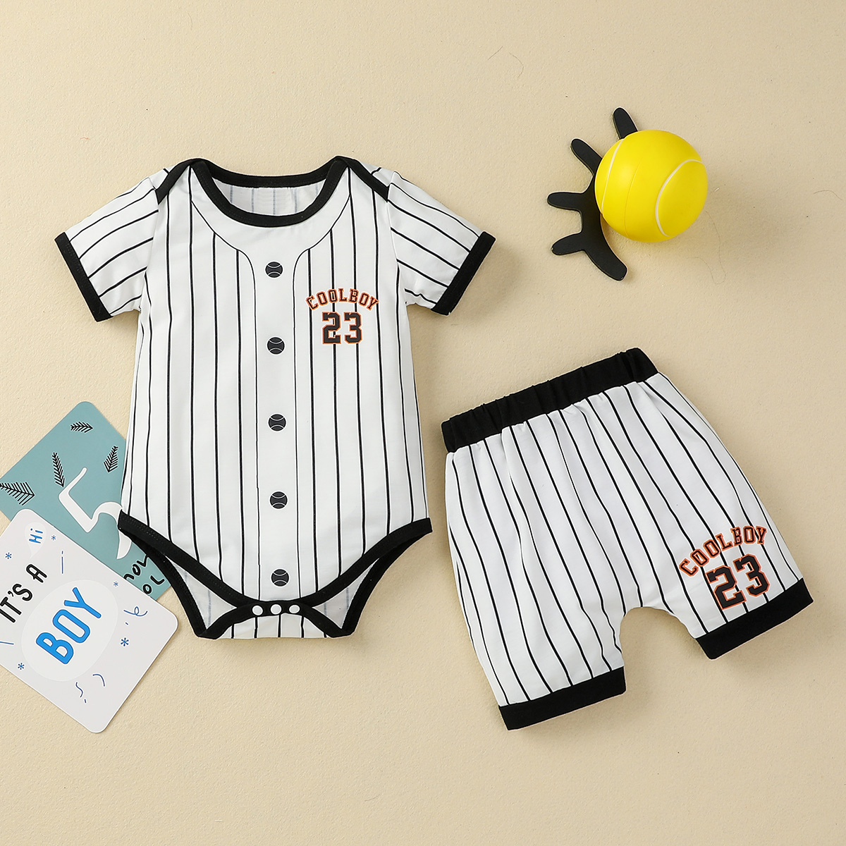 

2pcs Baseball Uniform Style Vertical Stripe Short-sleeve Baby Set
