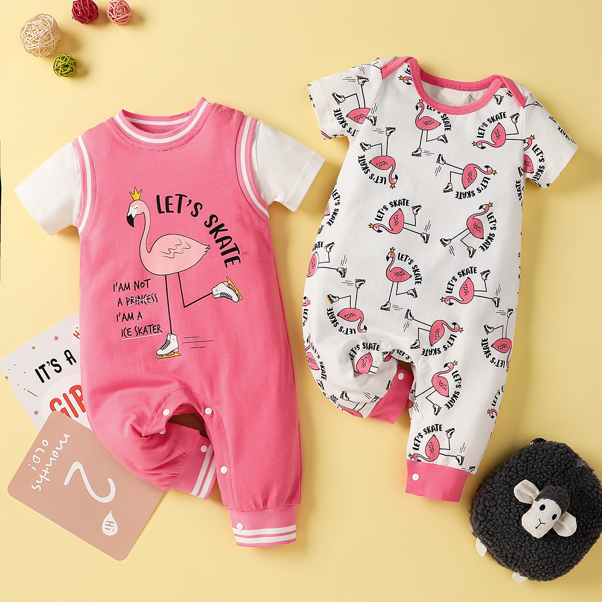 

Flamingo Print Short-sleeve Baby Jumpsuit