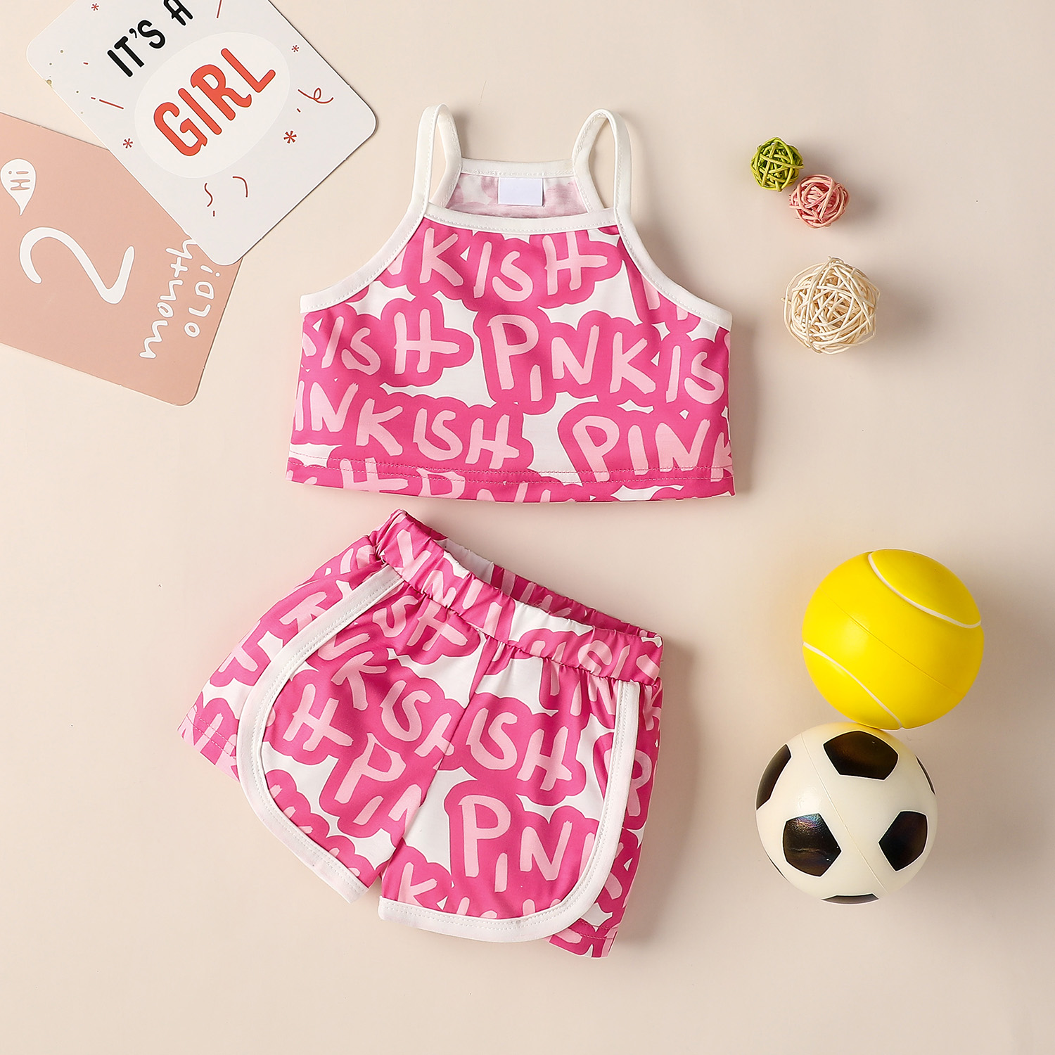 

2pcs Letter Print Sleeveless Baby Set