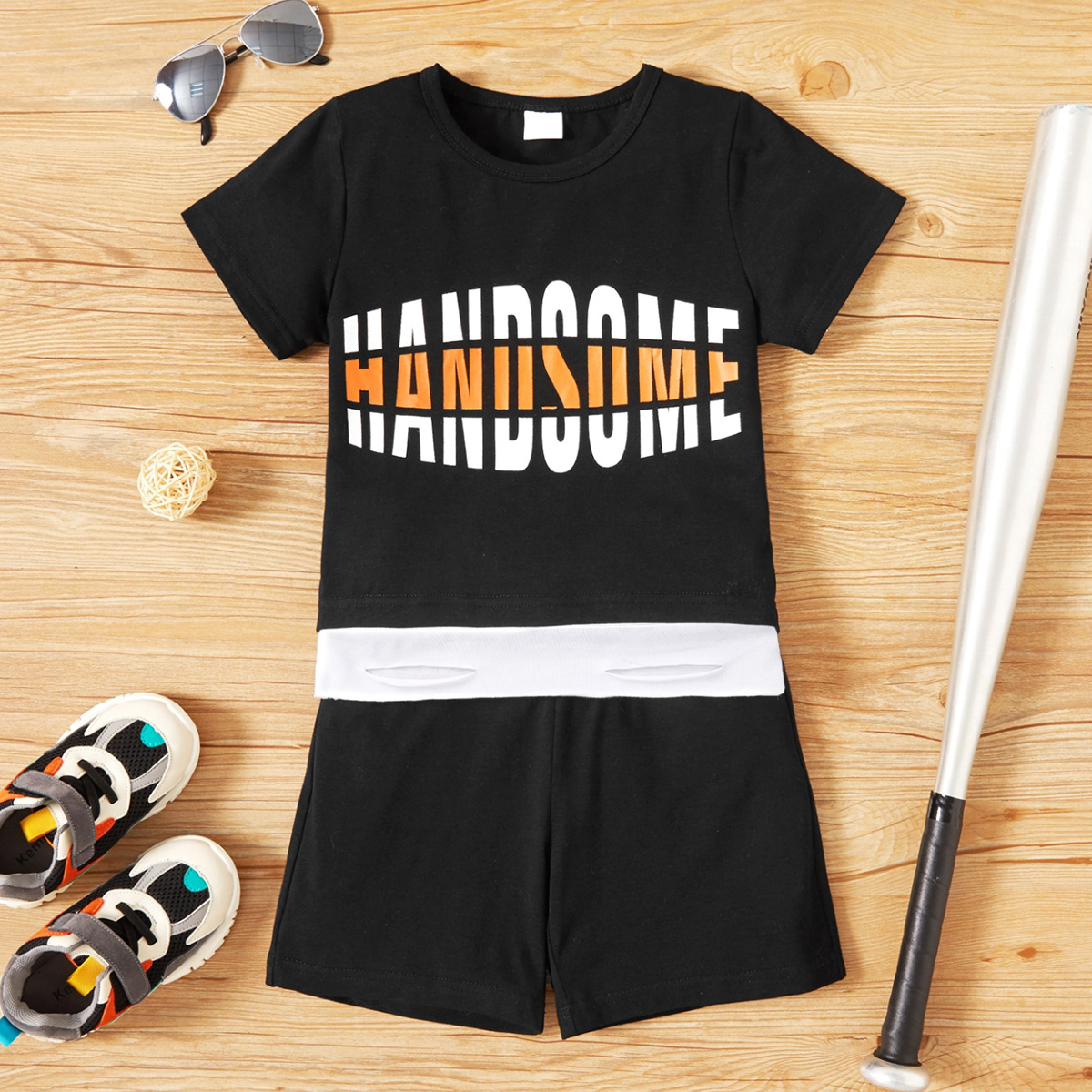 

2-piece Toddler Boy Letter Casual Tee and Shorts Set