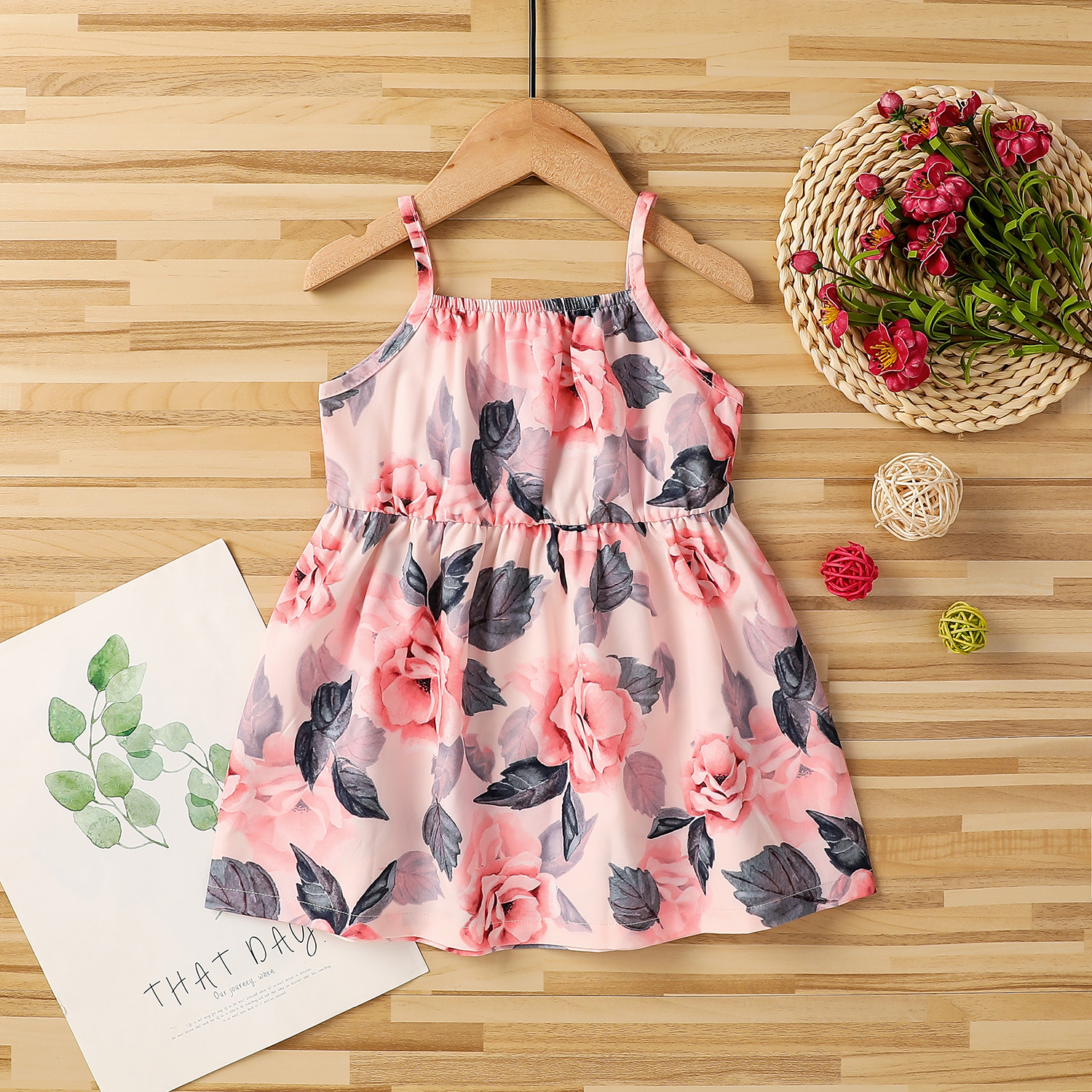 

Floral Print Sleeveless Pink Baby Sling Dress
