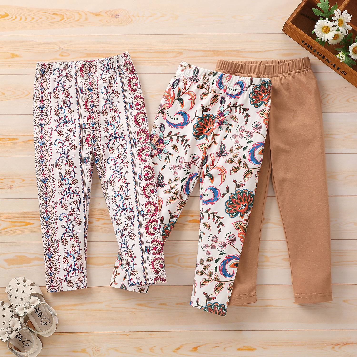 

Toddler Girl Floral Print/Solid Elasticized Leggings