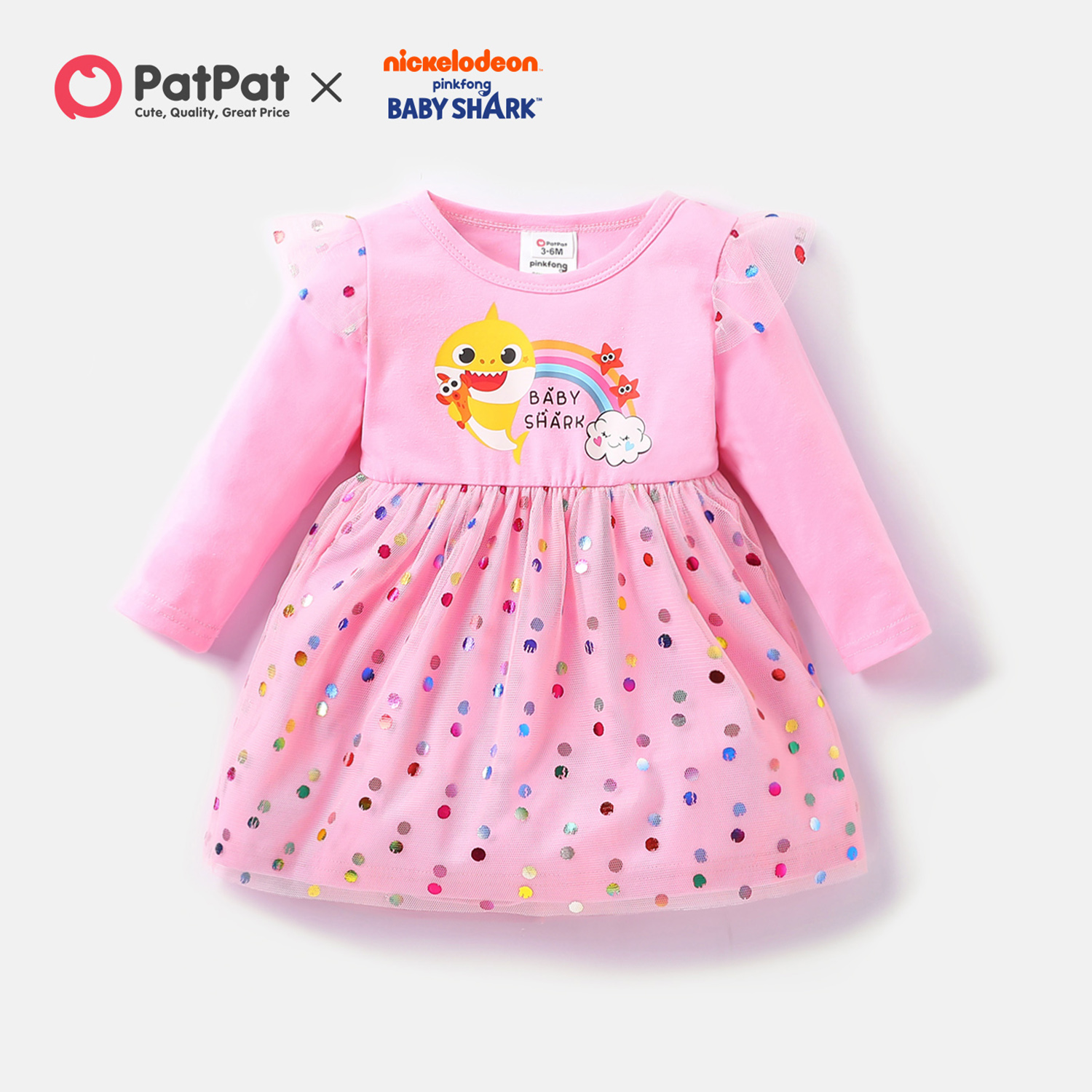 

Baby Shark Baby Girl Rainbow and Polka Dots Mesh Dress
