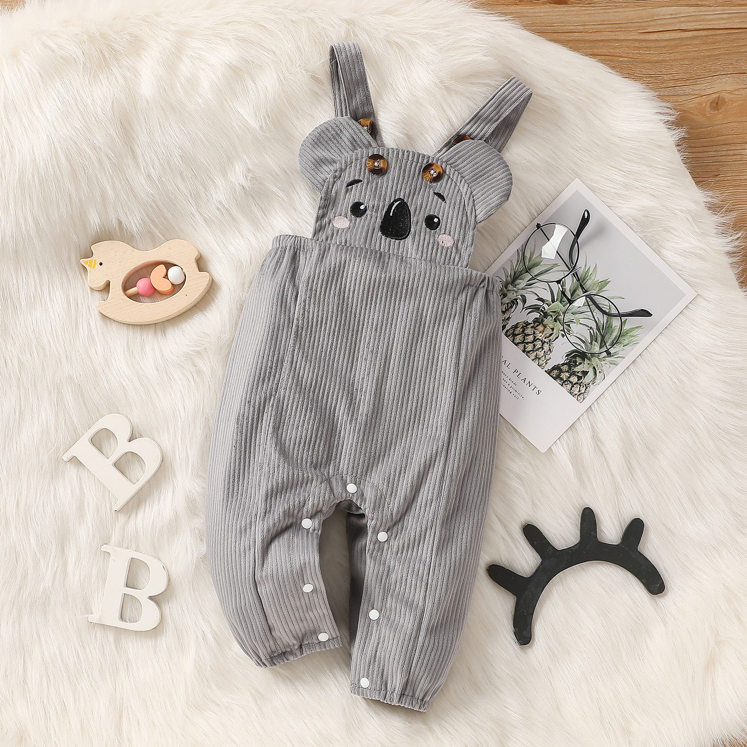 

Baby Boy/Girl Cartoon Koala Pattern Grey Sleeveless Overalls