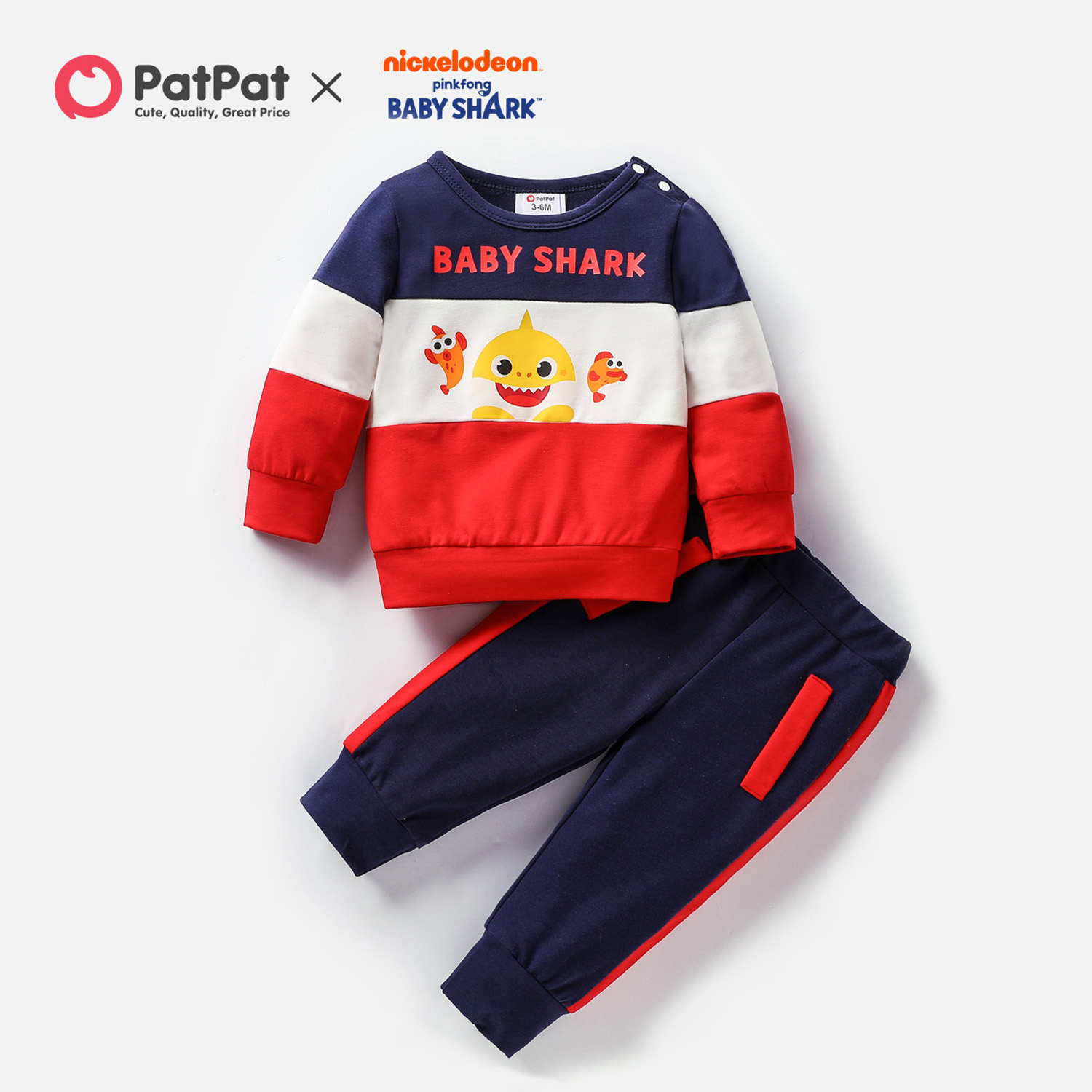 

Baby Shark 2pcs Baby Boy Colorblock Long-sleeve Sweatshirt with Trousers Set