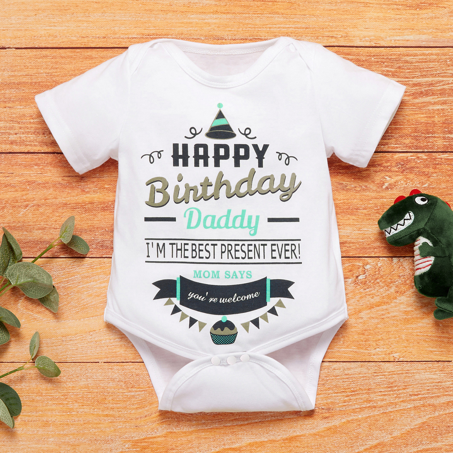 

100% Cotton Letter Print Short-sleeve White Baby Romper