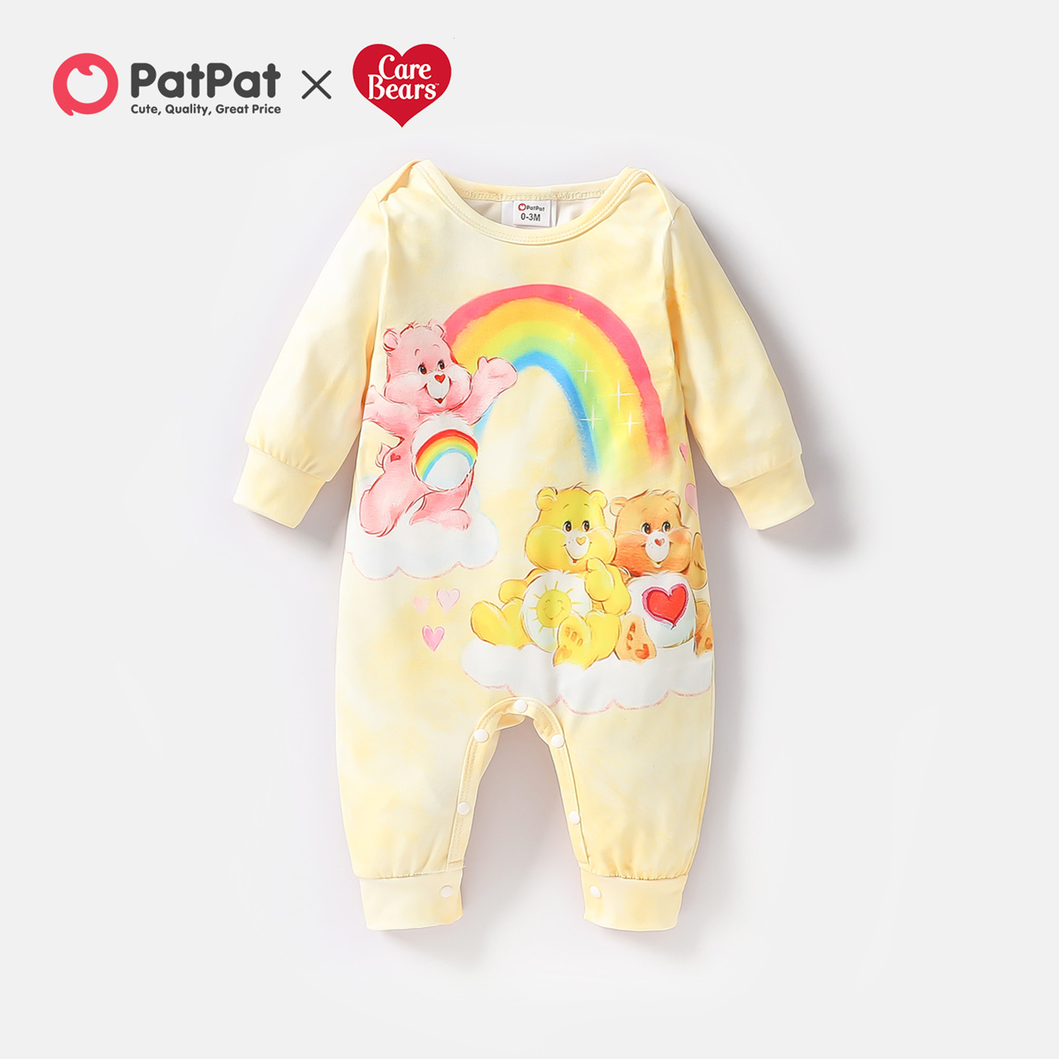 

Care Bears Baby Boy/Girl Animal and Rainbow Print Yellow Long-sleeve Jumpsuit