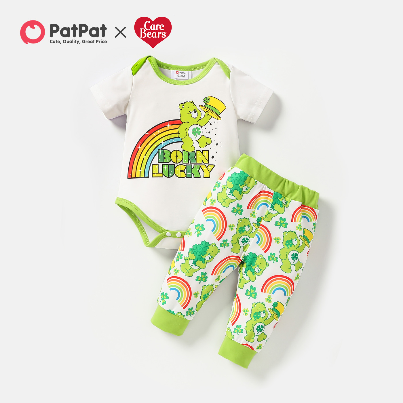 

Care Bears 2pcs Baby Boy Cartoon Bear Rainbow Letter Print Short-sleeve Romper and Trousers Set