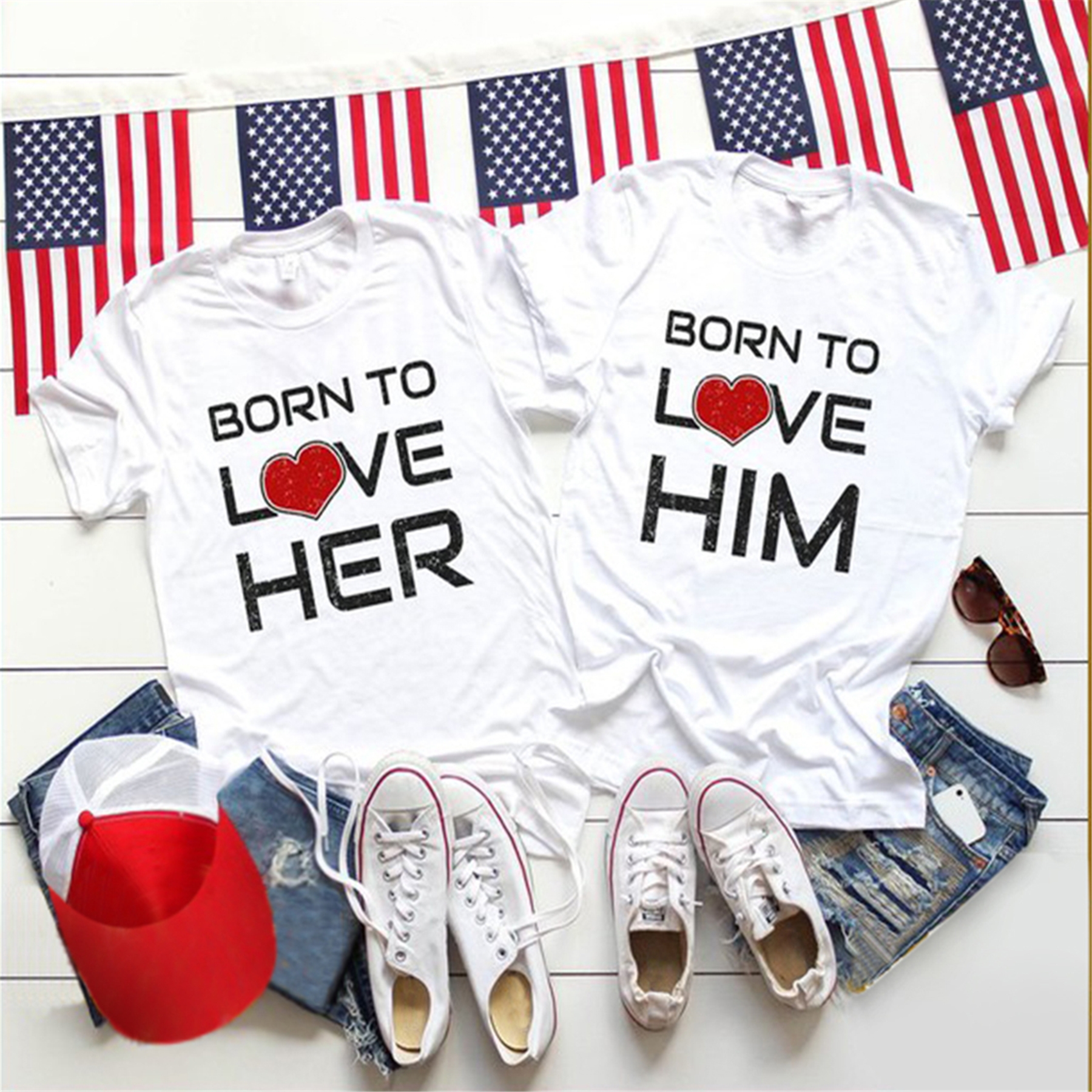 

Letter Print T-shirts for couple