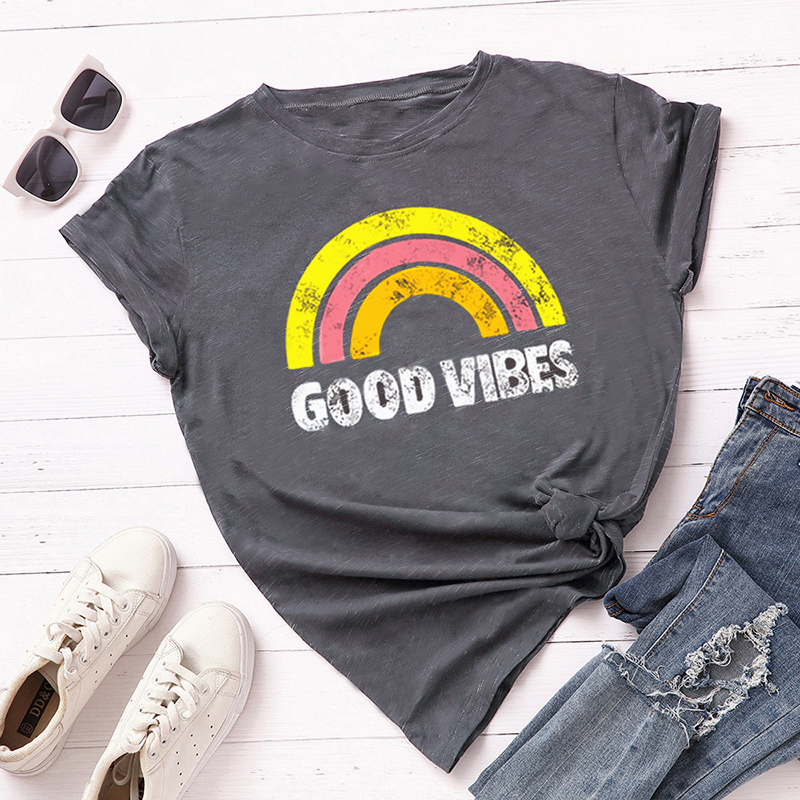 

Trendy Round collar Rainbow print Short Sleeve casual T-shirt
