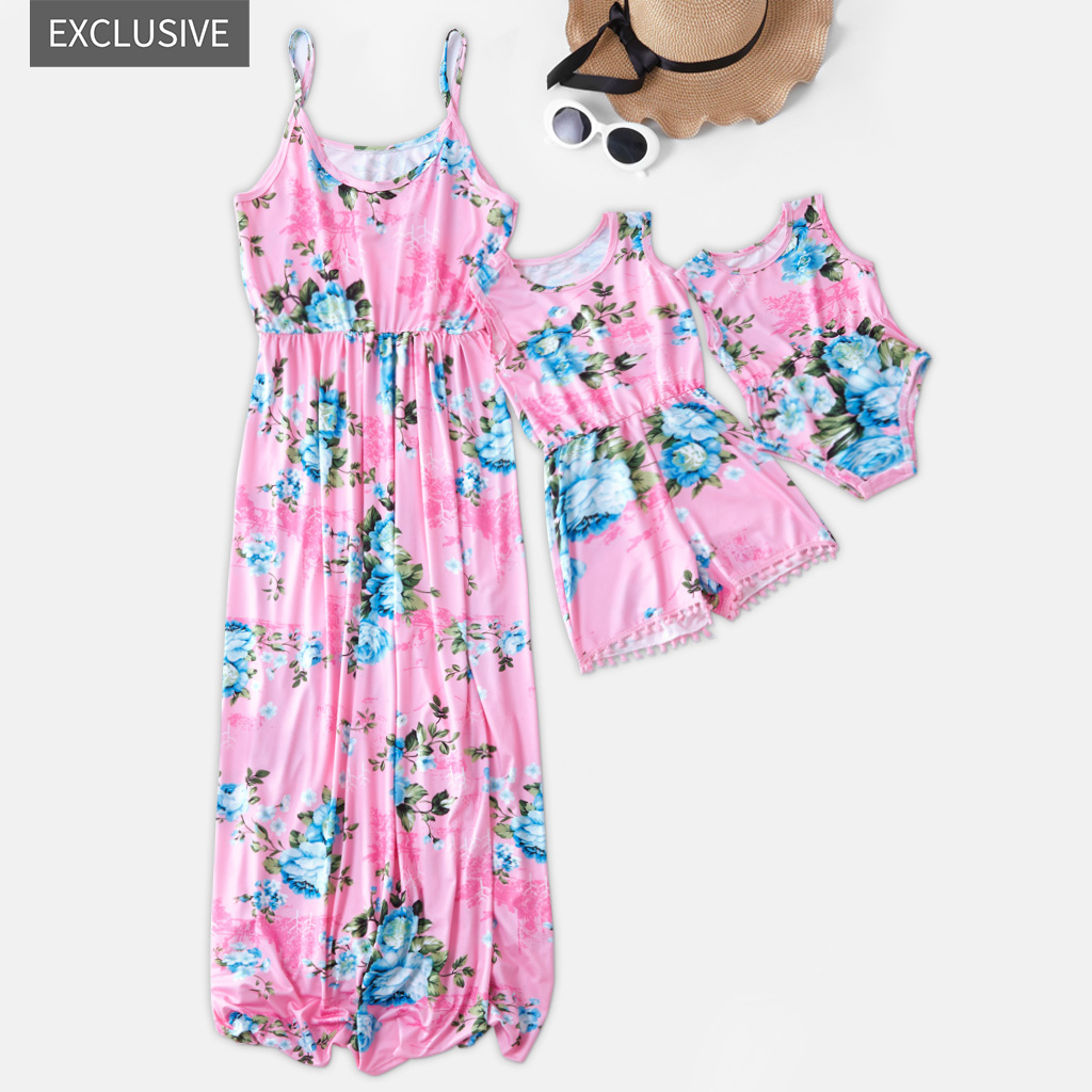 

Mommy and Me Floral Pattern Tank Dresses Rompers