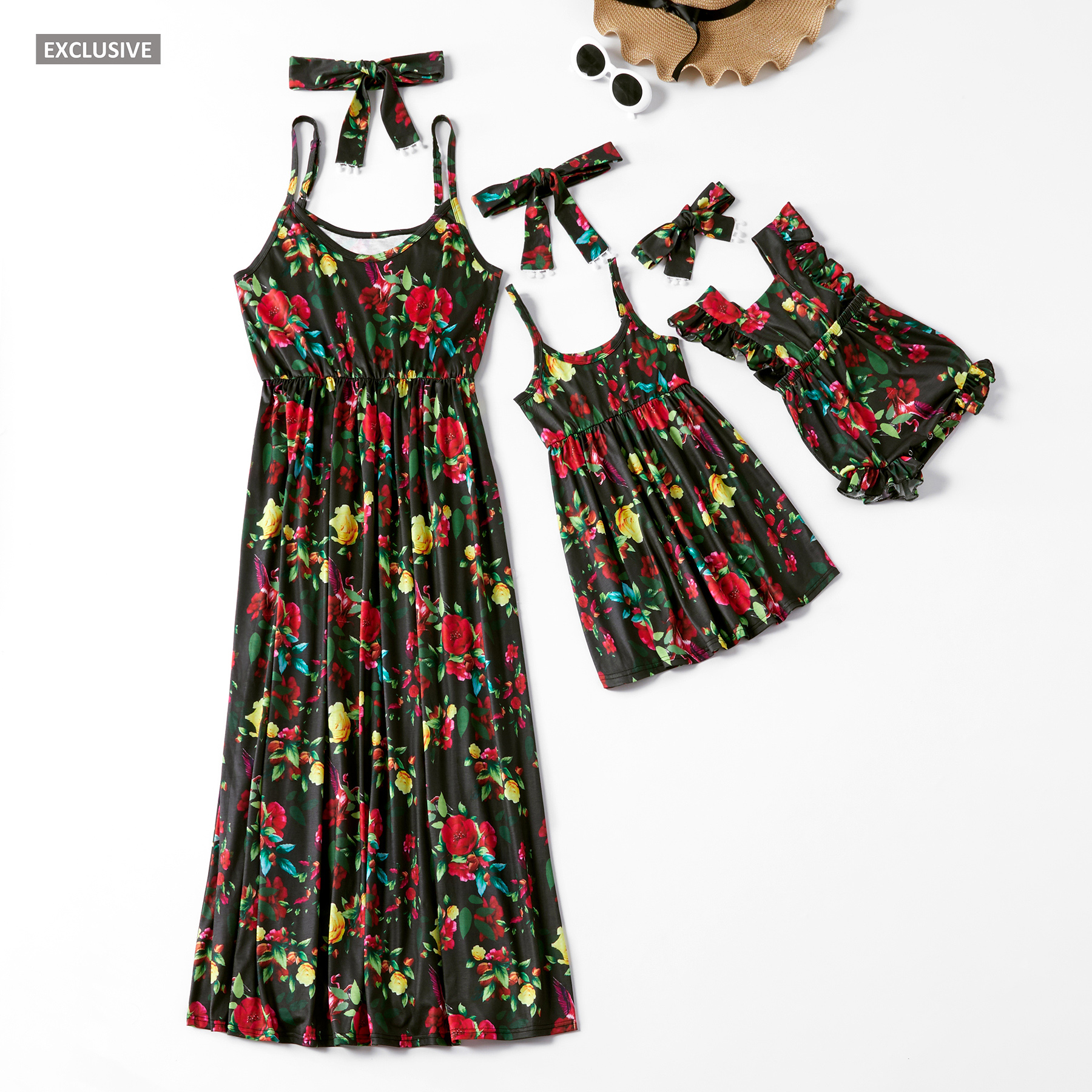 

Mosaic Summer New Mommy and Me Boho Floral Tank Dresses Romper For Mom-Girl-Baby