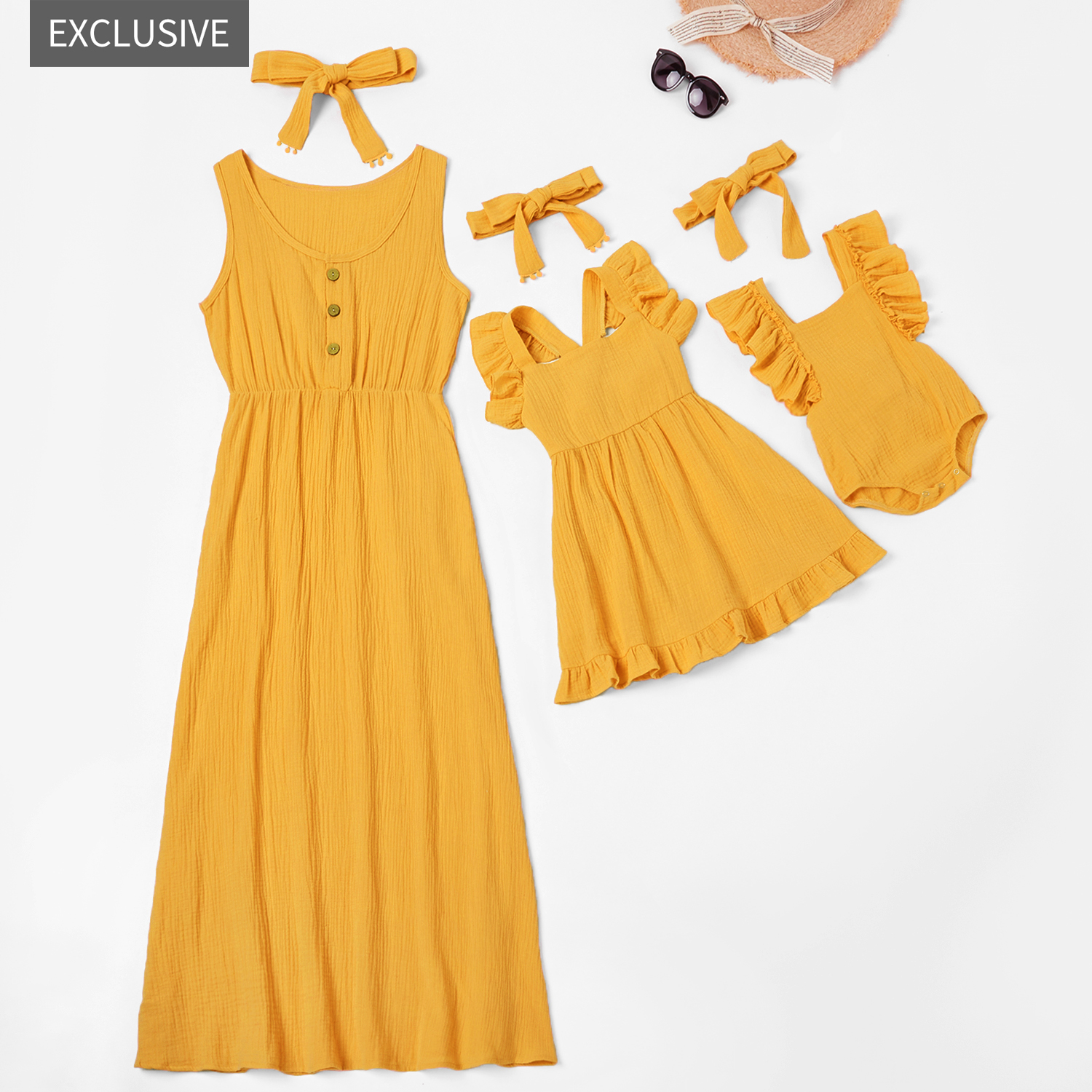 

Mosaic Solid Color Matching Yellow Maxi Dresses