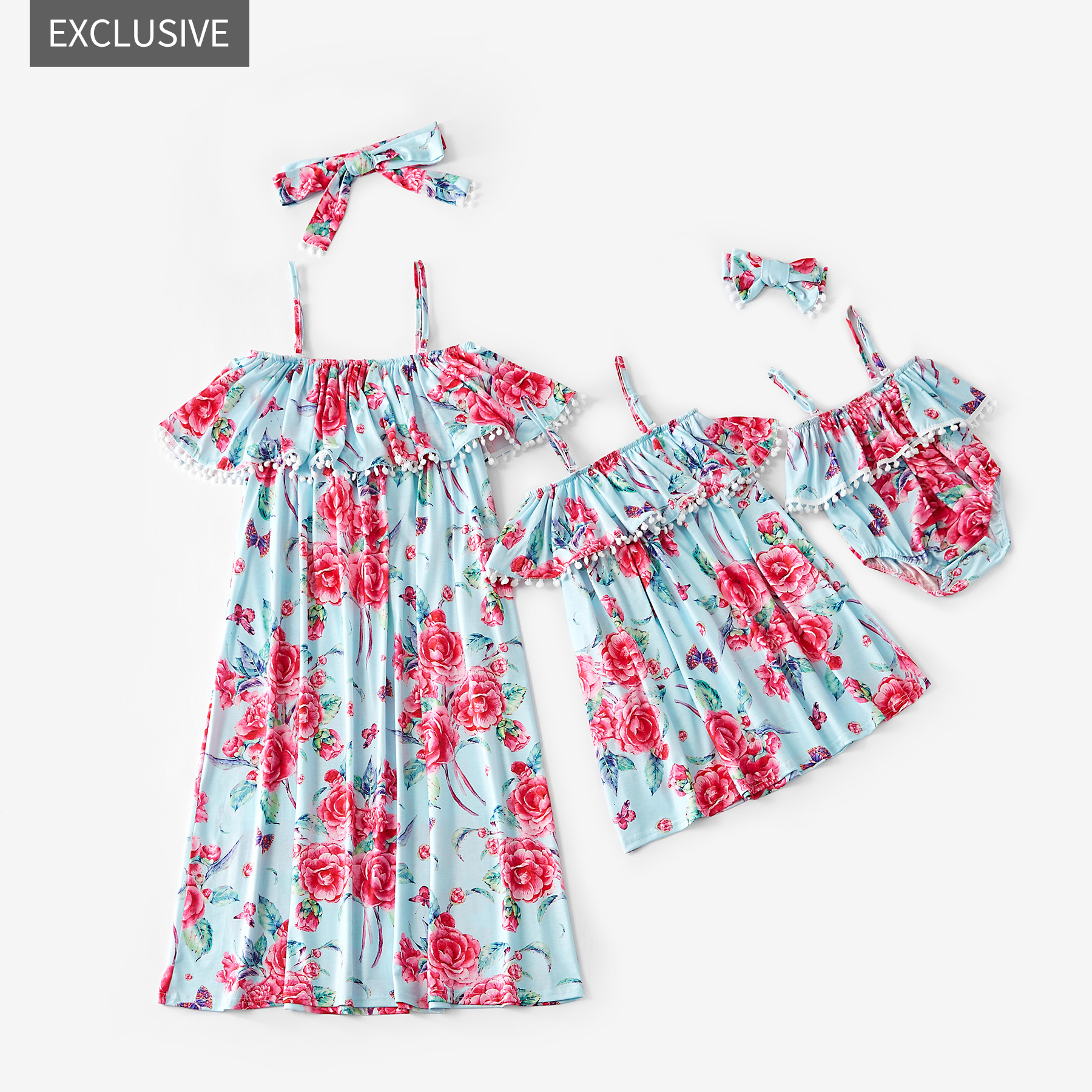 

Mosaic Mommy and Me Off Shoulder Dresses Sister Tassel Romper for Mom - Girl - Baby