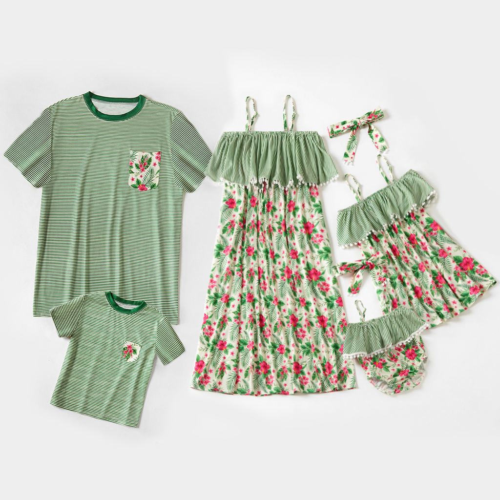 

Mosaic Family Matching Green Series Floral Dresses - Rompers - Stripe Tops