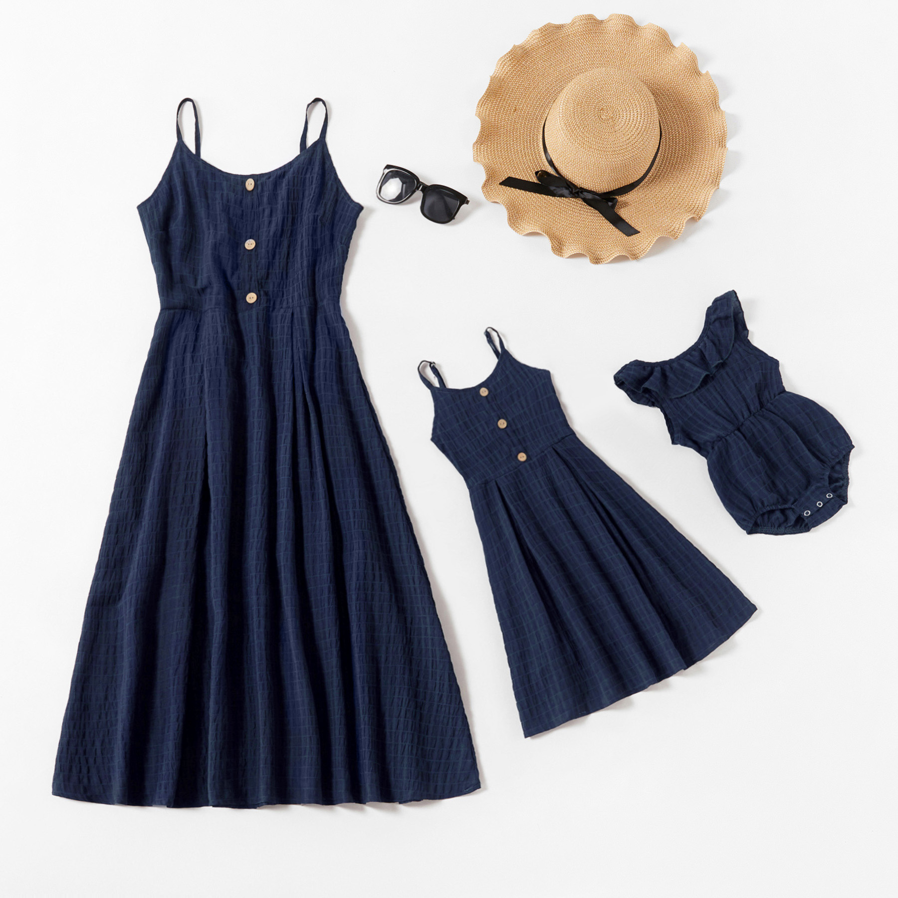 

Mosaic Summer 100% Cotton Front-button Solid Tank Dresses for Mommy and Me
