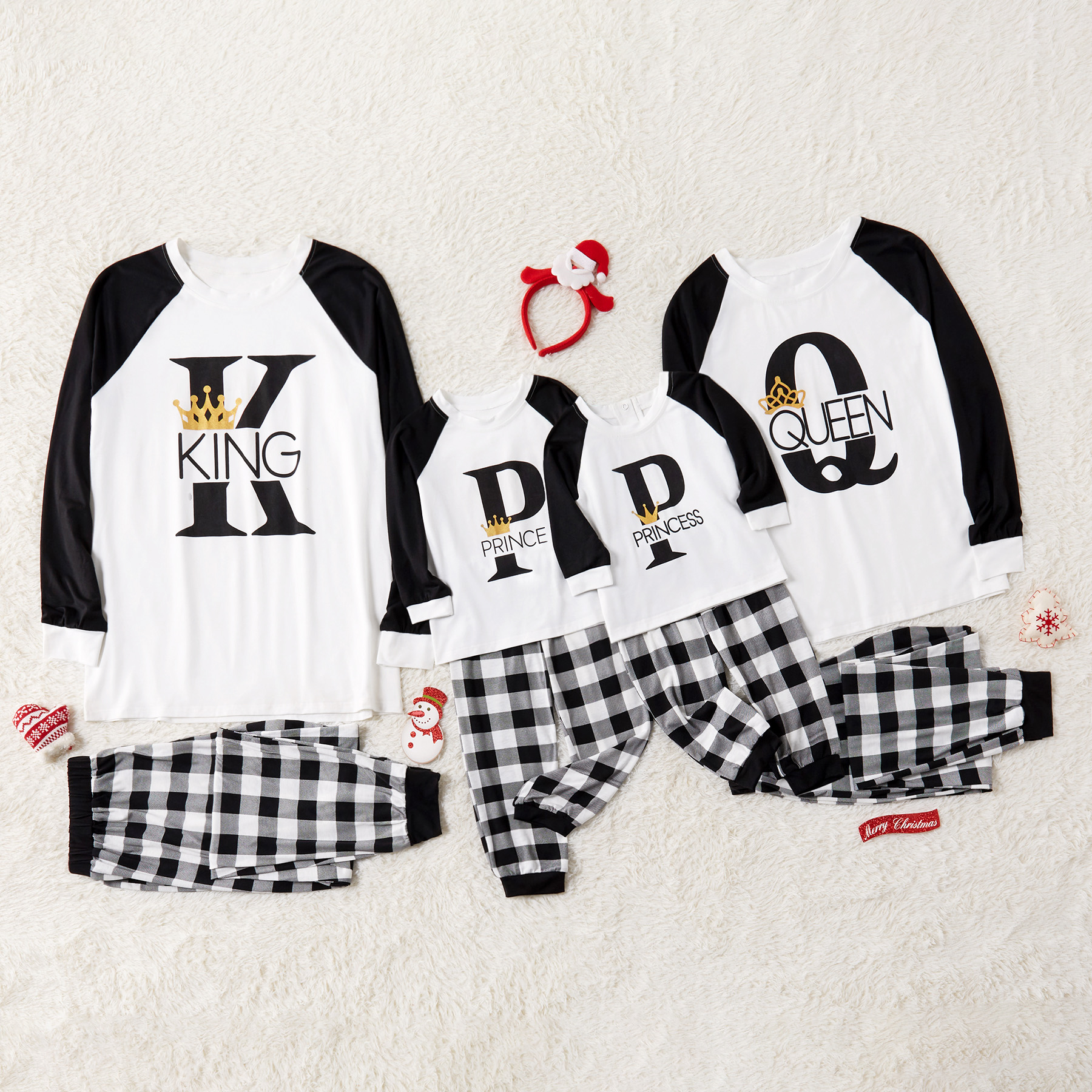

Christmas Letter Print Top and Plaid Pants Family Matching Pajamas Set
