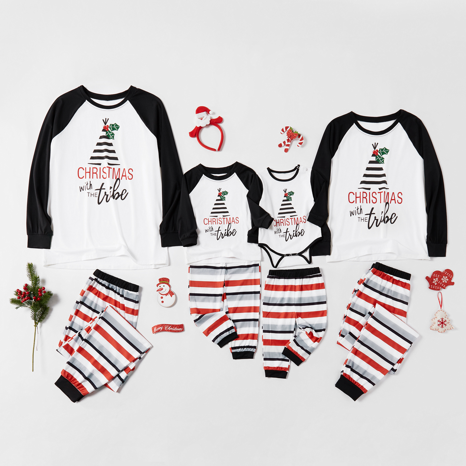 

Christmas With The Tribe Top and Striped Pants Family Matching Pajamas Set