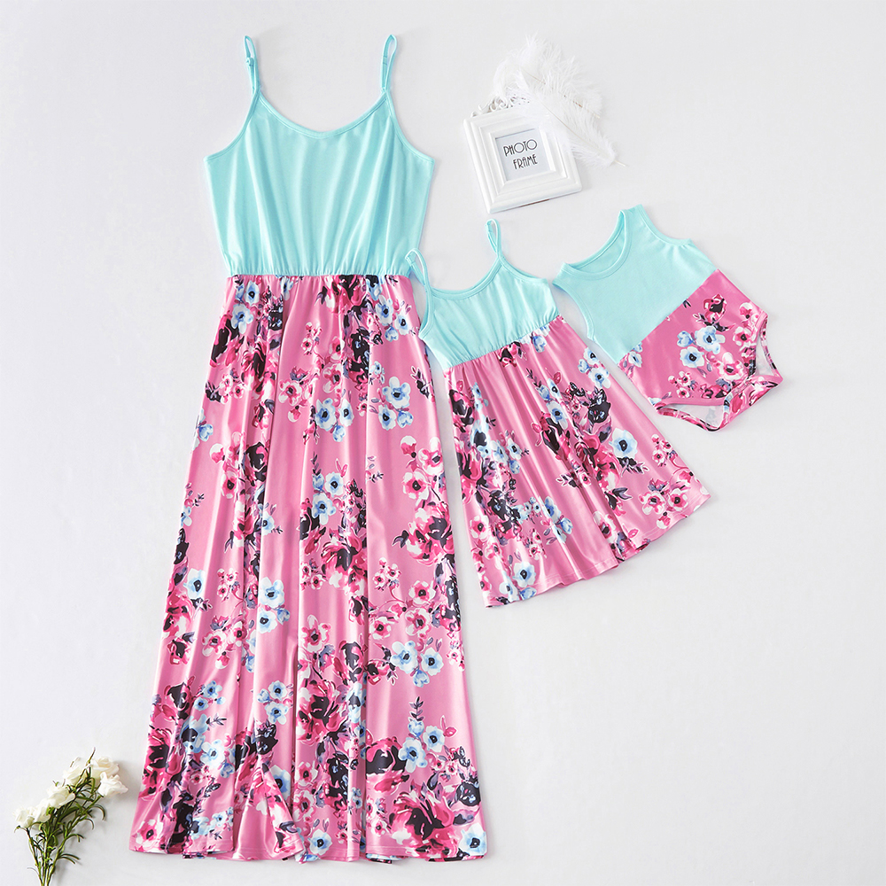 

Printed Stitching Solid Tank Dresses for Mommy and Me