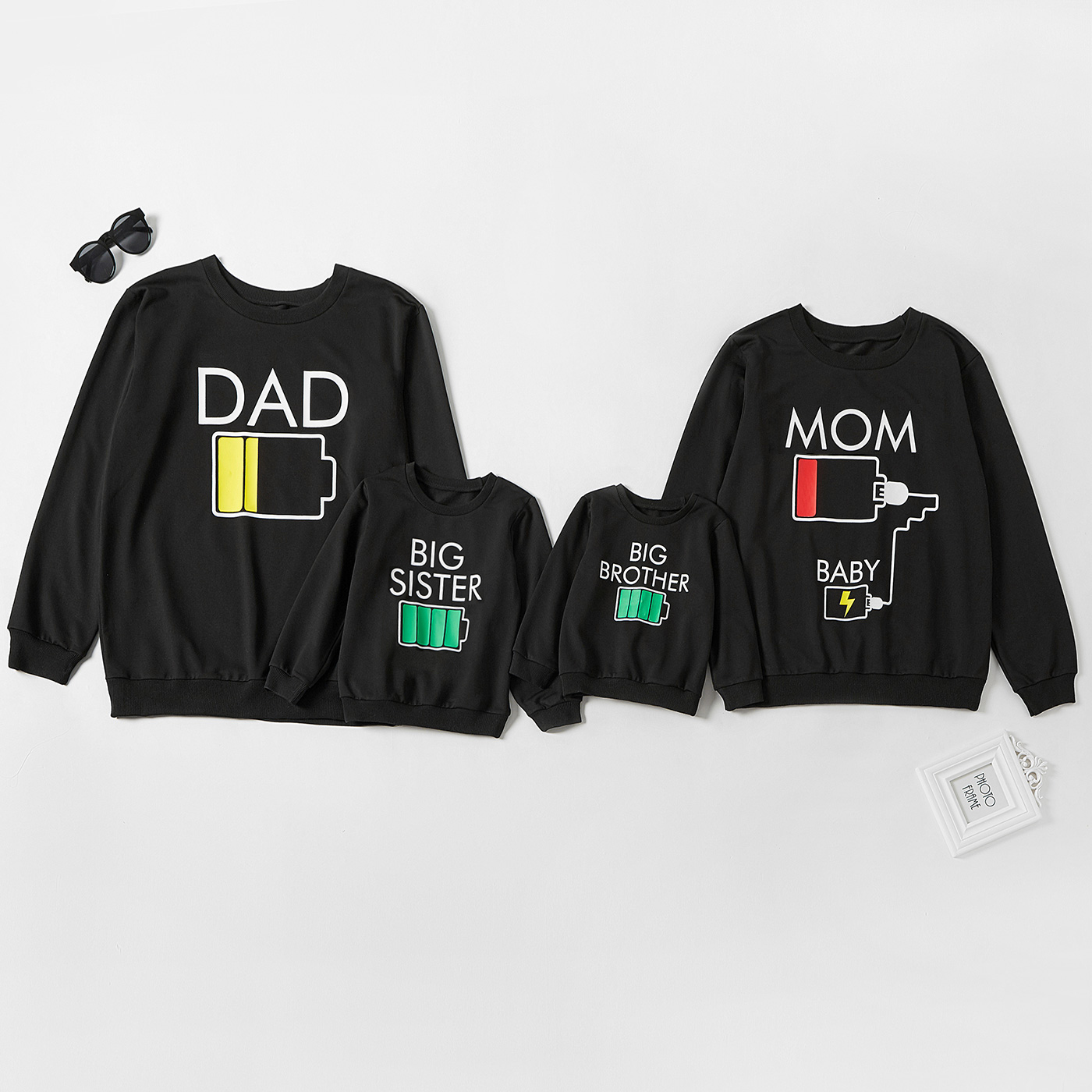

Battery Power Charging Print Black Family Matching Sweatshirts