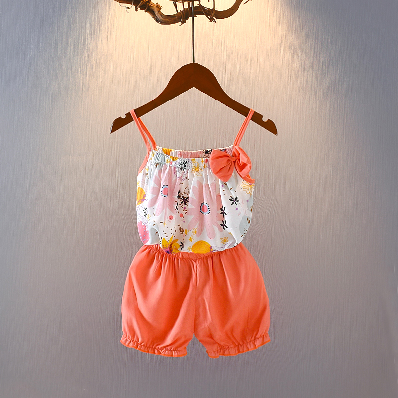 

100% Cotton 2pcs Floral Print Sleeveless Pink Baby Set
