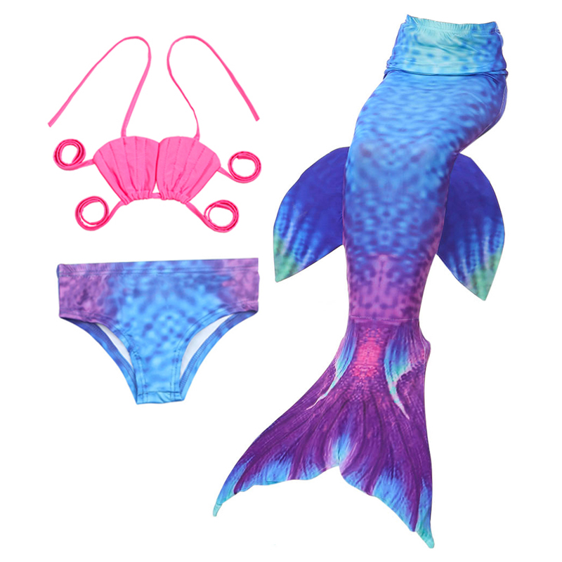 

3-piece Toddler Girl Solid Halter Top and Scale Print Bottom with Tail Swimsuit Set