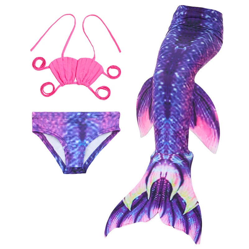 

3-piece Toddler Girl Solid Halter Top and Scale Print Bottom with Tail Swimsuit Set