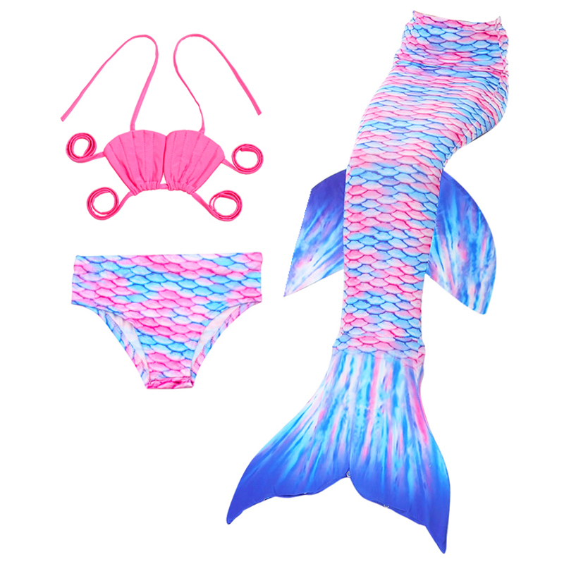 

3-piece Toddler Girl Solid Halter Top and Scale Print Bottom with Tail Swimsuit Set