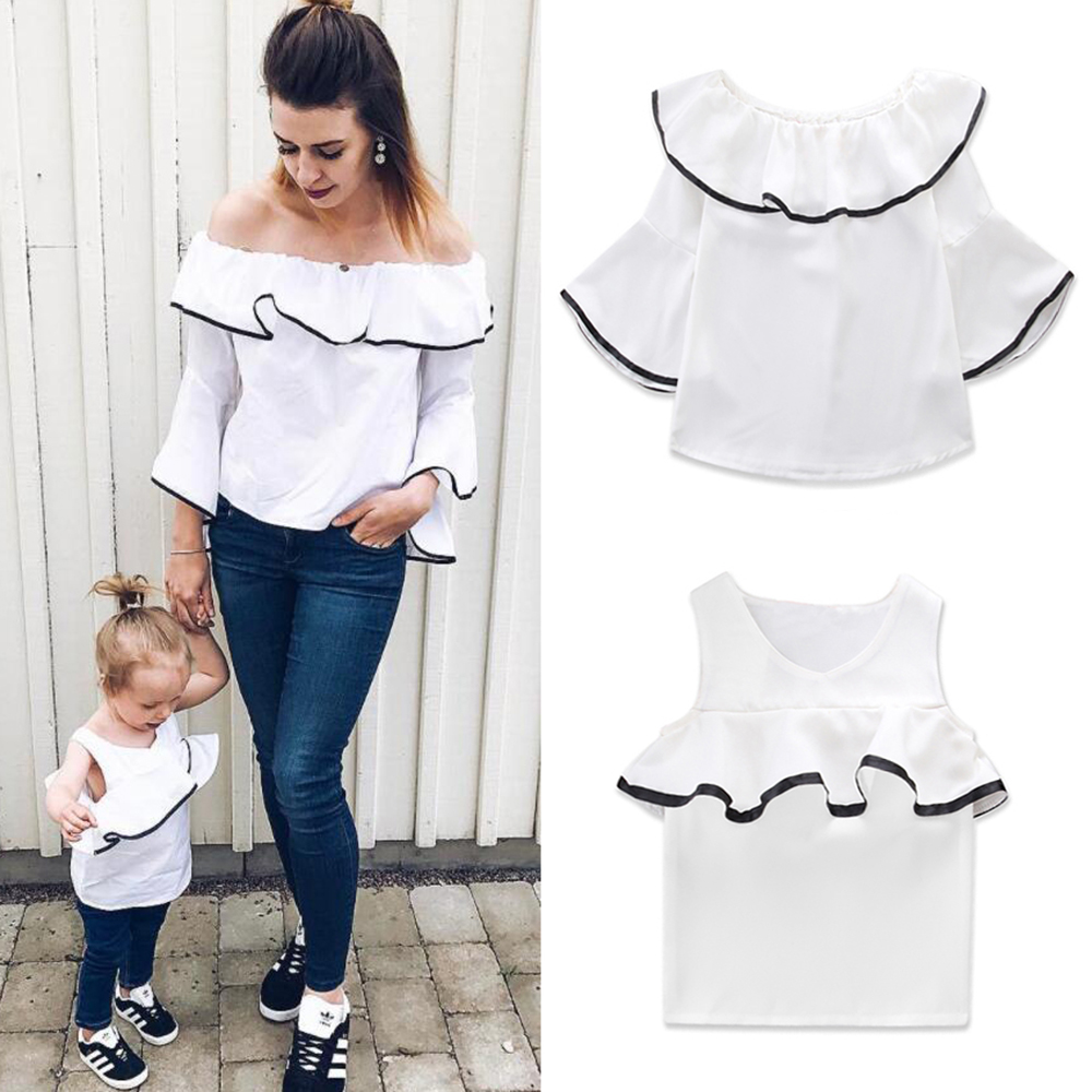

One-shoulder Ruffled Tops for Mom and Me