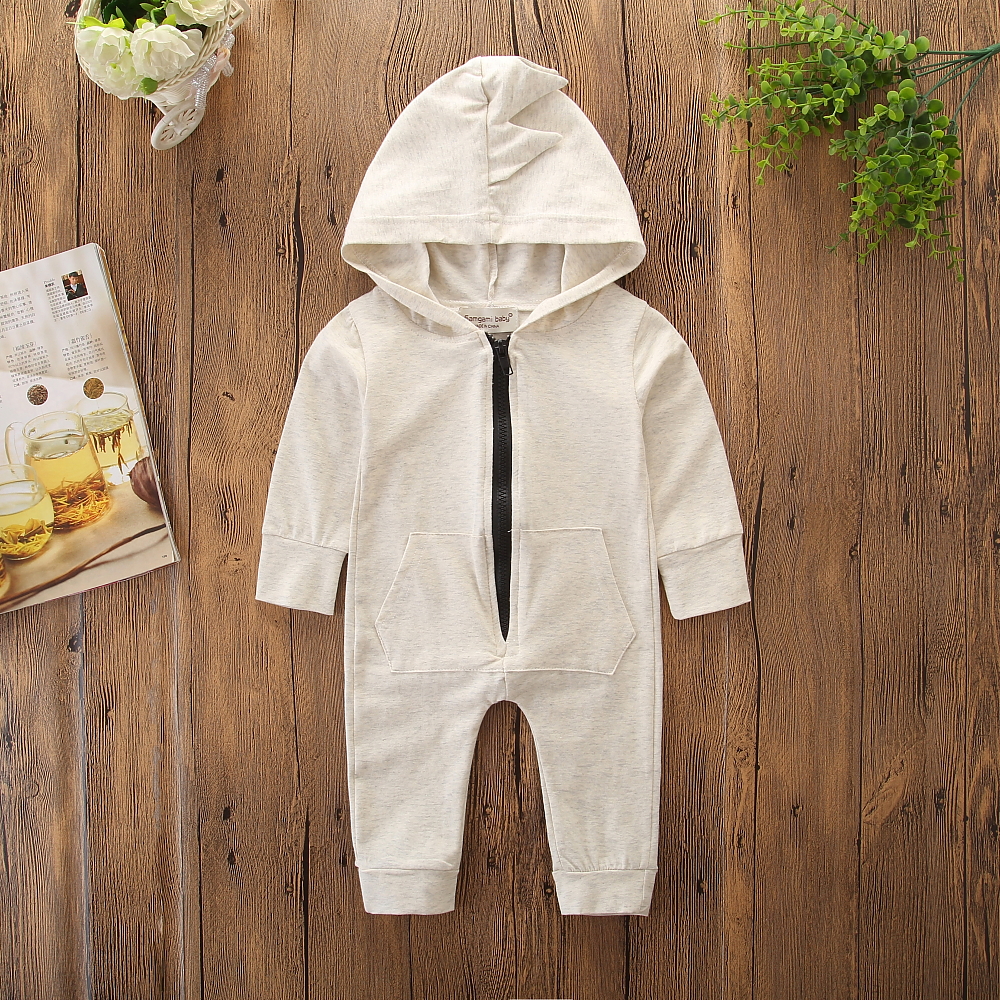 

Baby Zipper Design Pocket Hooded Jumpsuit