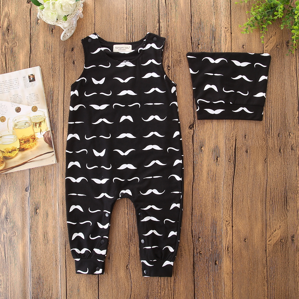 

Baby Moustache Print Jumpsuit and Hat