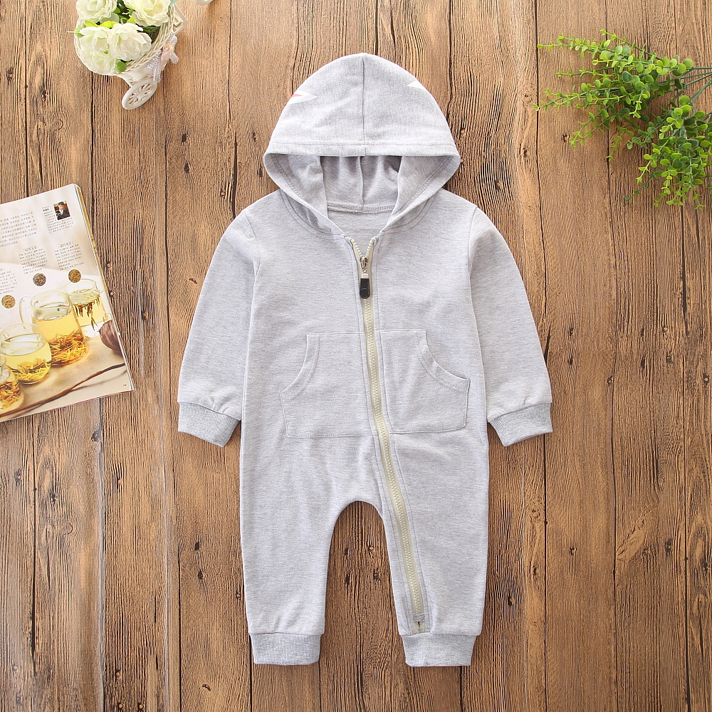 

Baby Zipper Design Pocket Hooded Jumpsuit