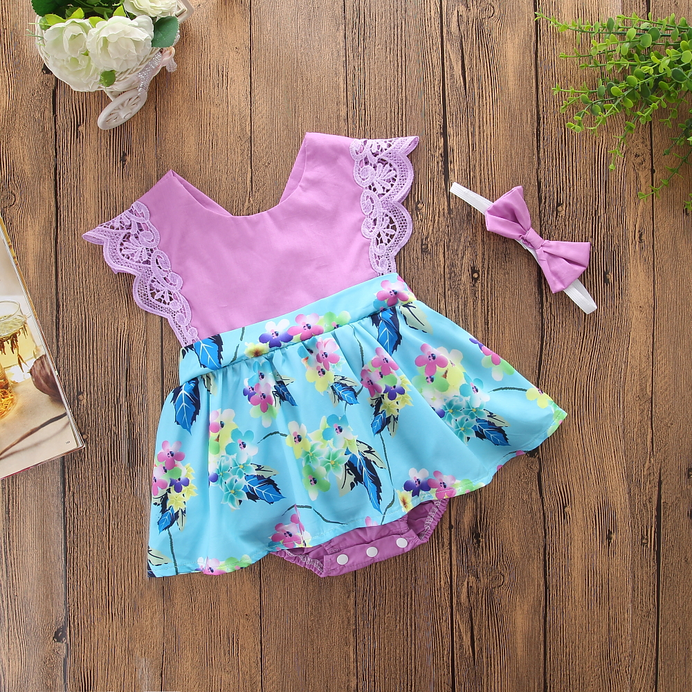 

Baby Cartoon Floral Print Bodysuit Dress and Headband