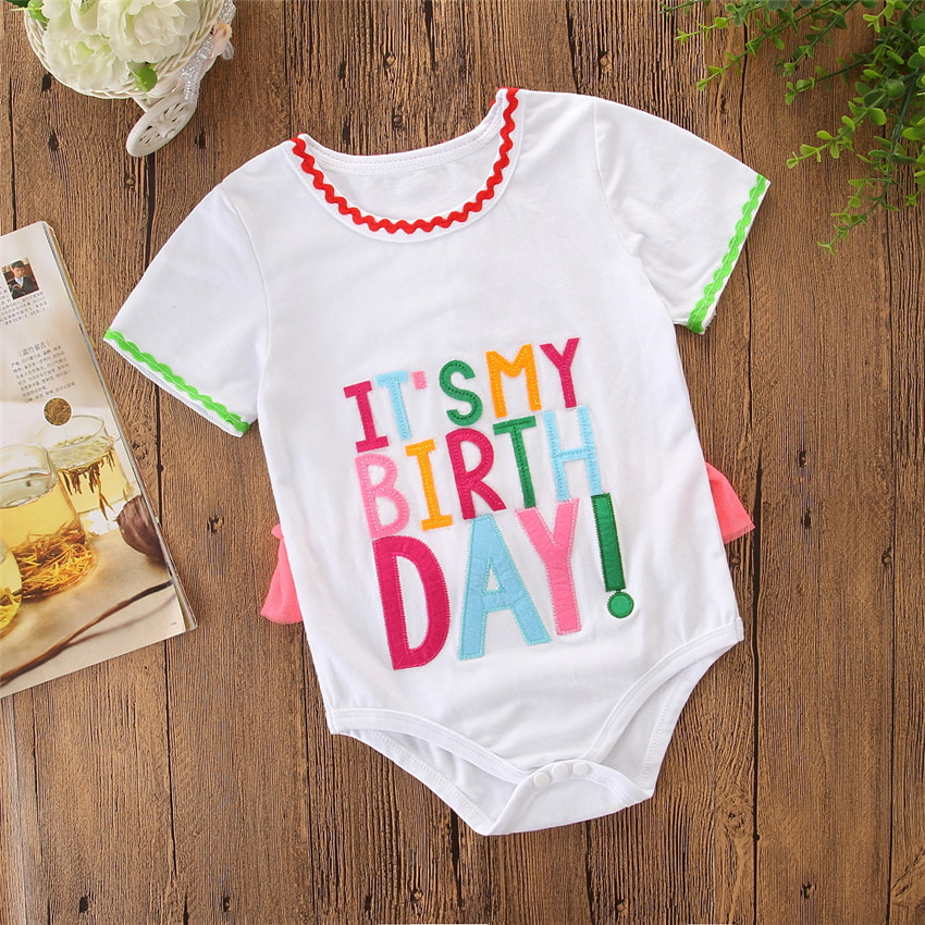 

Baby Girl Letter Print Mesh Design Short-sleeve Bodysuit