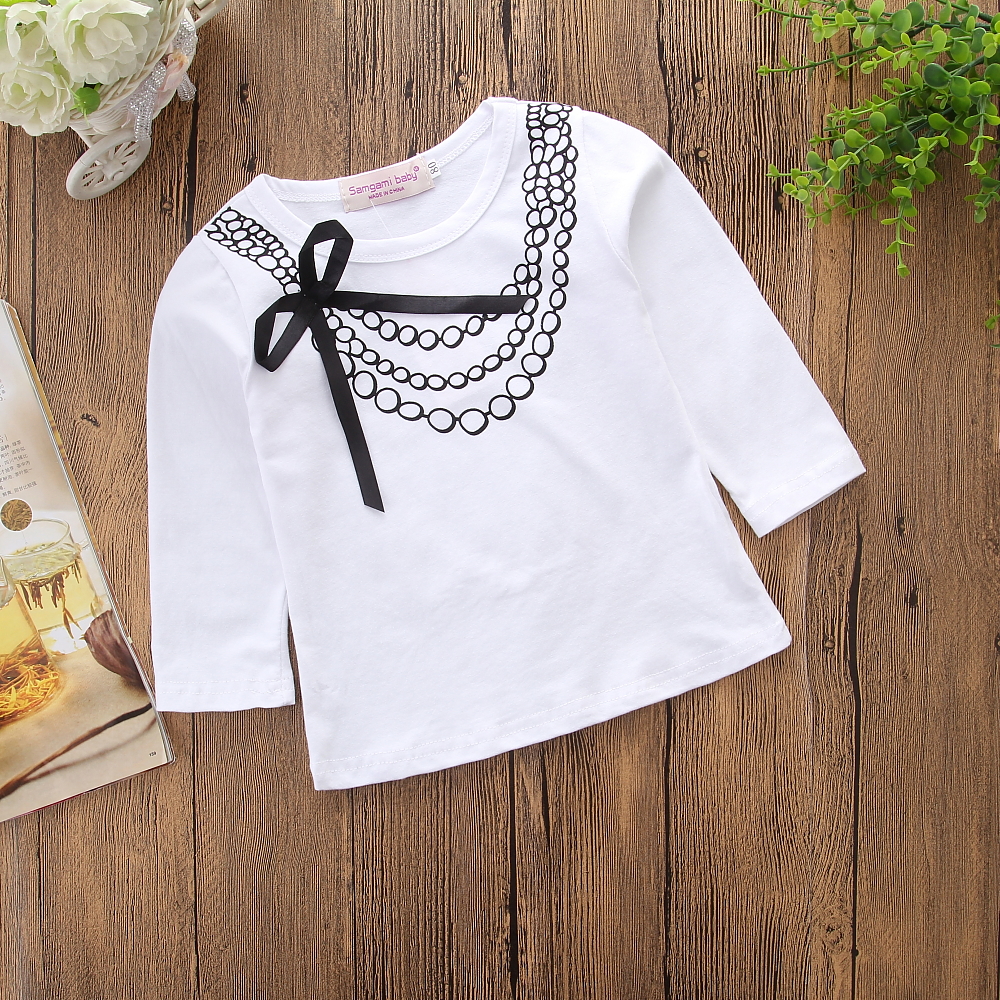 

Baby / Toddler Stylish Circle Print Bow Decor Long-sleeve Tee