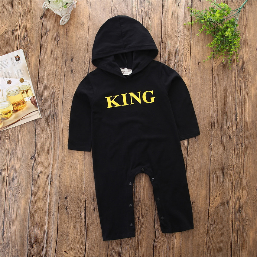 

Baby Boy Trendy King Letter Hooded Long-sleeve Jumpsuit