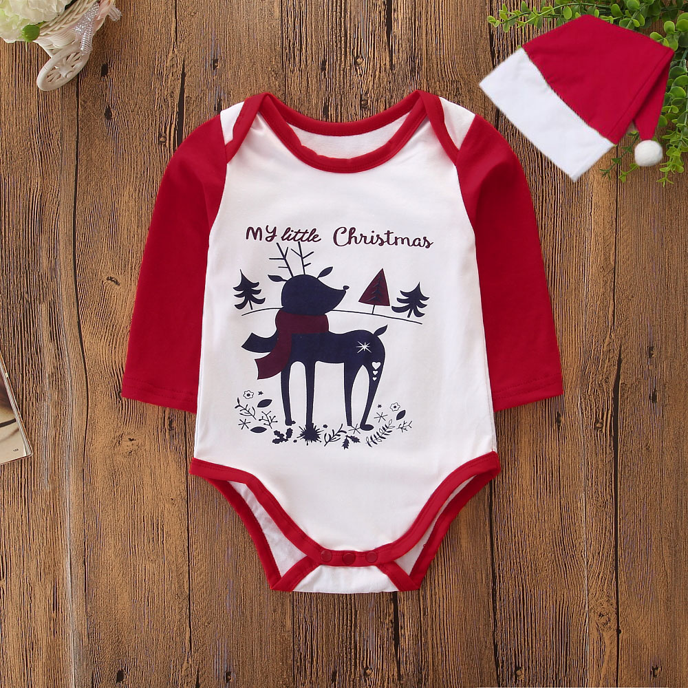 

Baby Christmas Style Reindeer Print Long-sleeve Romper and a Hat