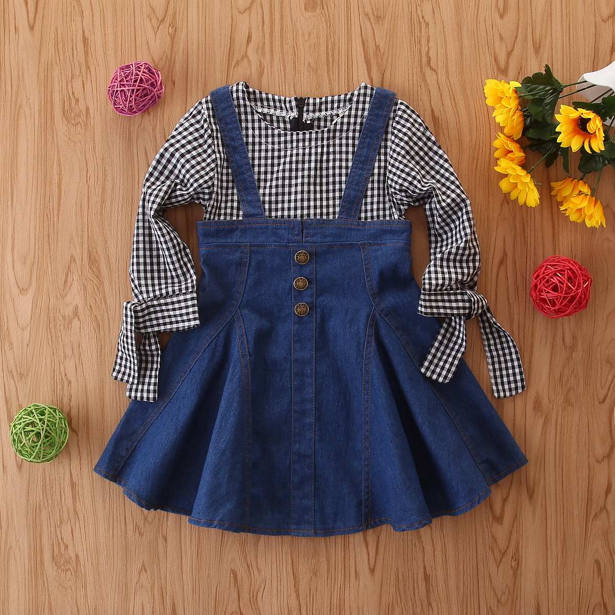 

Baby Girl Denim Style Plaid Long-sleeve Dress