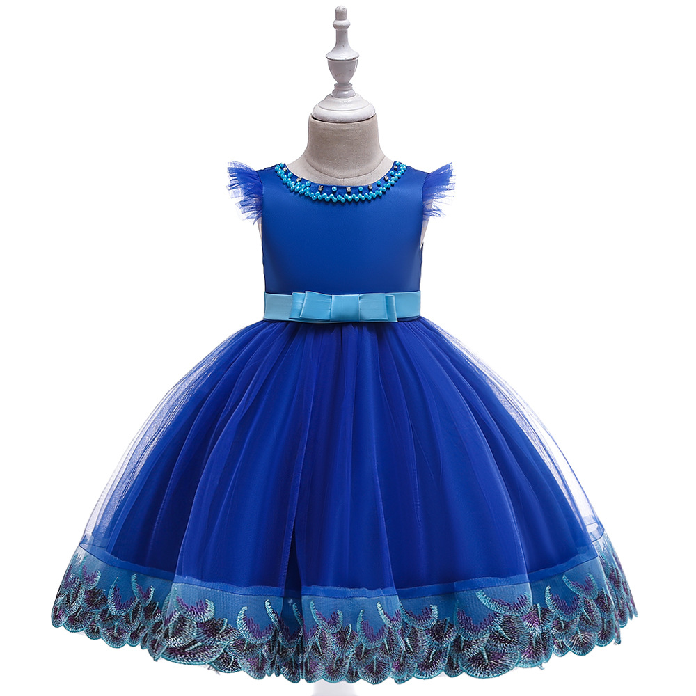 

Adorable Peacock Embroidered Flutter-sleeve Party Dress