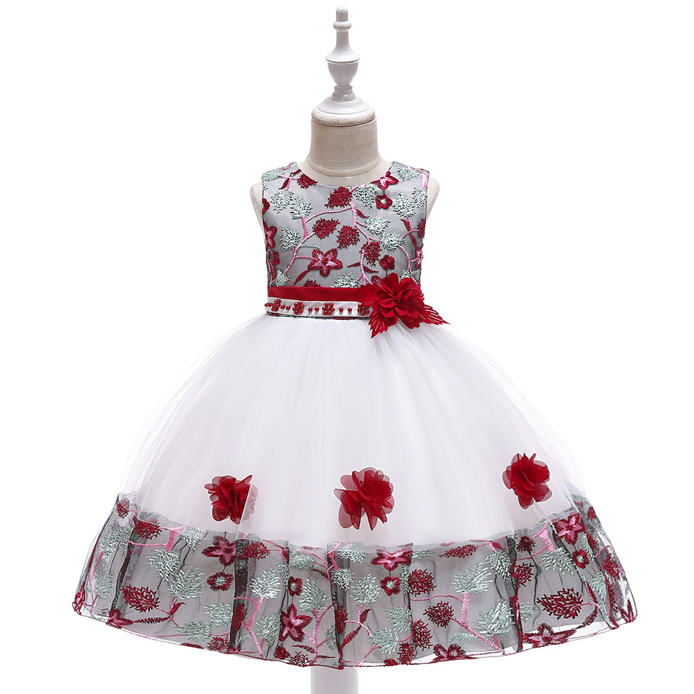 

Embroidery Floral Lace Print Flounced Party dress for Girls