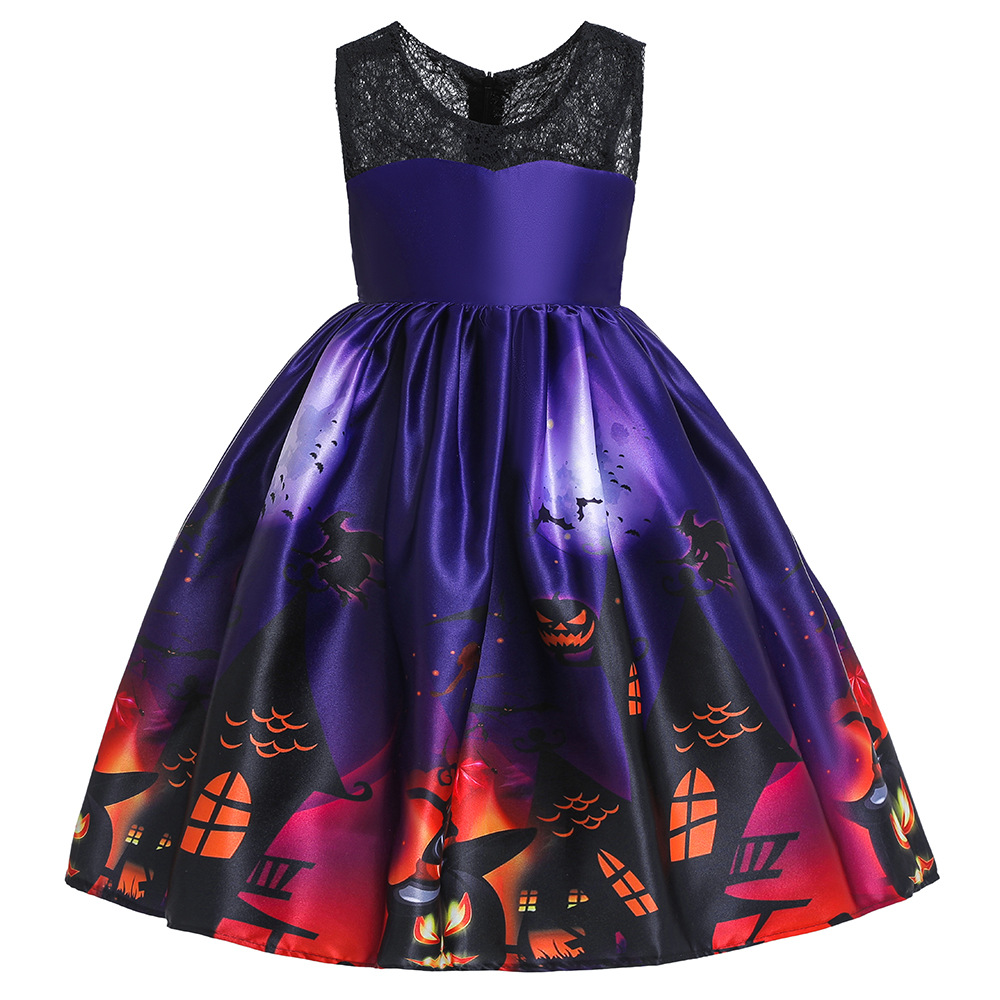 

Stylish Halloween Allover Print Bowknot Mesh Party Dress
