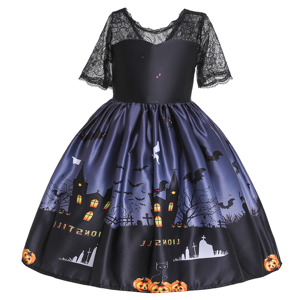 

Fashionable Halloween Allover Print Bowknot Mesh Party Dress