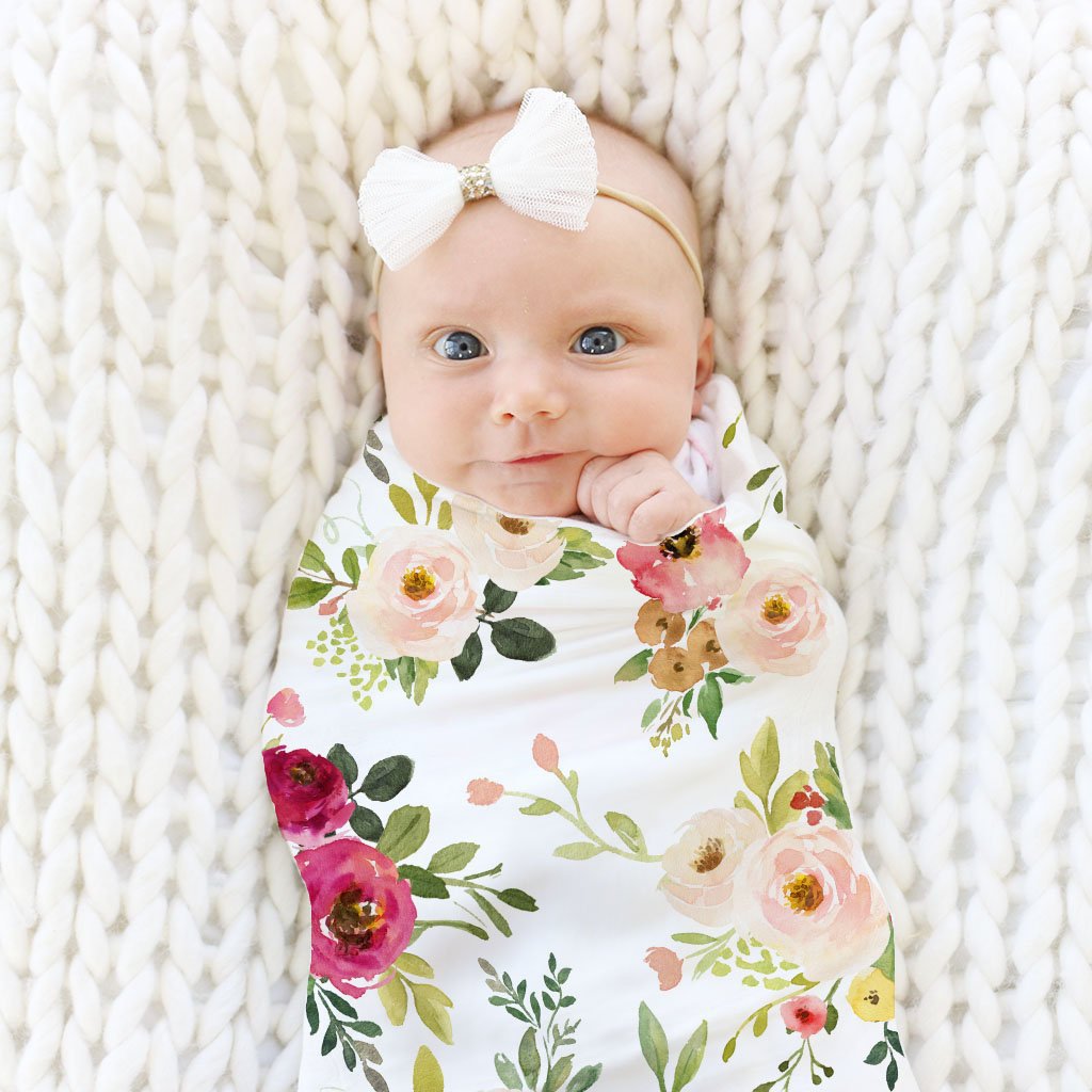 

Floral Print Swaddle Blanket and Headband